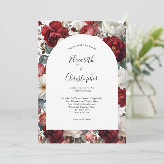 Rode witte Waterverf bloemen Elegant Kaart (Staand voorkant)