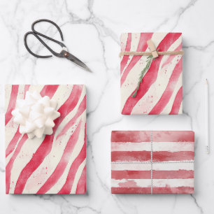 Rode Witte Whimsical Strepen Verjaardag Inpakpapier Vel