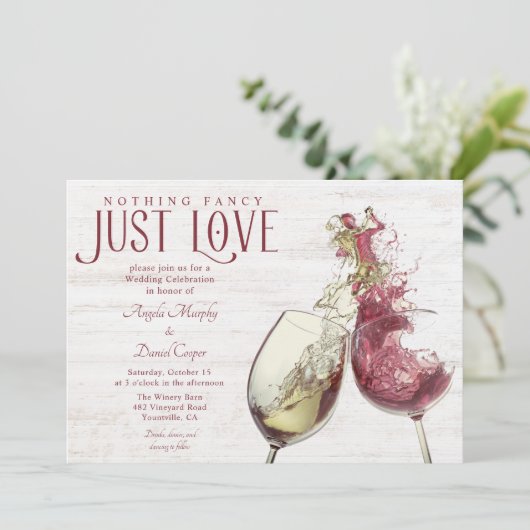 Rode witte wijn dansen gewoon liefde bruiloft vier kaart (Staand voorkant)