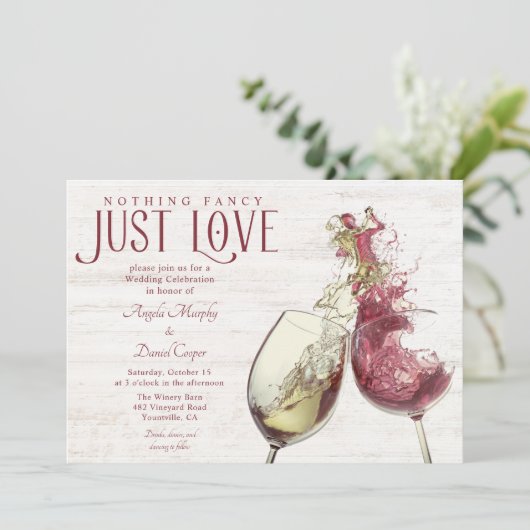 Rode witte wijn dansen gewoon liefde bruiloft vier kaart (Staand voorkant)