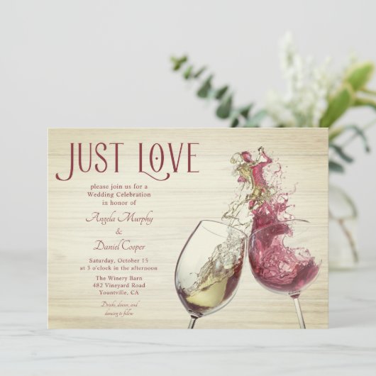 Rode witte wijn dansen gewoon liefde bruiloft vier kaart (Staand voorkant)