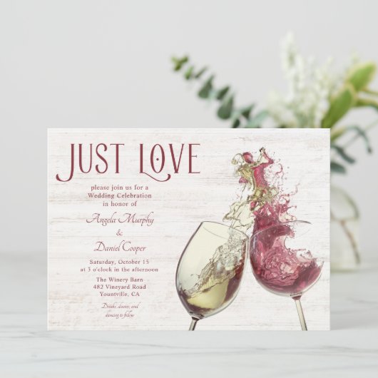 Rode witte wijn dansen gewoon liefde bruiloft vier kaart (Staand voorkant)