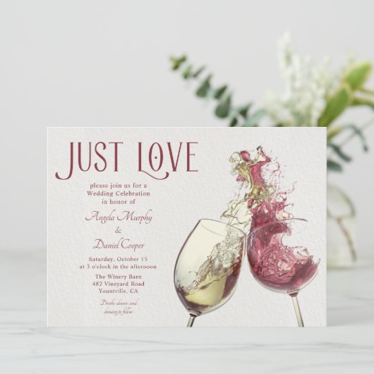 Rode witte wijn dansen gewoon liefde bruiloft vier kaart (Staand voorkant)