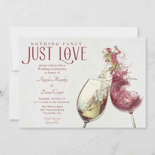 Rode witte wijn dansen gewoon liefde bruiloft vier kaart (Voorkant)