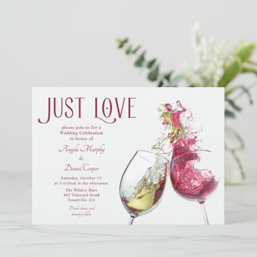 Rode witte wijn dansen gewoon liefde bruiloft vier kaart (Staand voorkant)