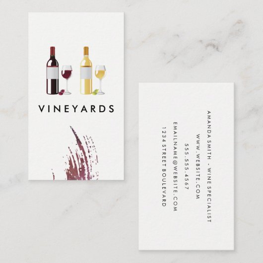 Rode witte wijn fles en glazen visitekaartje (Voorkant / Achterkant)