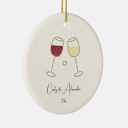 Rode witte wijn getrouwd verloofd Jubileum paar Keramisch Ornament (Rechts)