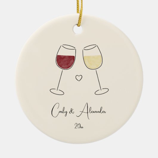 Rode witte wijn getrouwd verloofd Jubileum paar Keramisch Ornament (Voorkant)