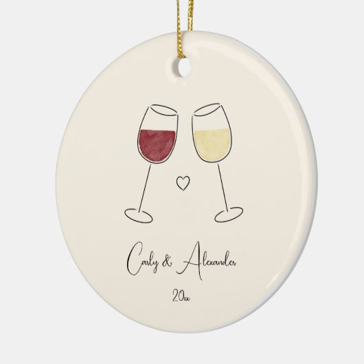 Rode witte wijn getrouwd verloofd Jubileum paar Keramisch Ornament (Links)