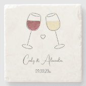 Rode witte wijnglas bruiloft Verloving gunst Stenen Onderzetter (Voorkant)