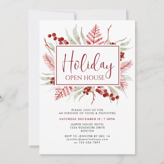 Rode Witte Winter Botanische Vakantie Open Huis Kaart (Voorkant)