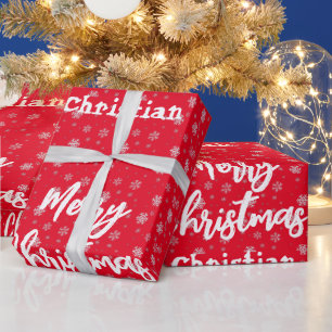 Rode Witte Winter Sneeuwvlok Patroon Vrolijk Kerst Cadeaupapier