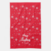 Rode Witte Winter Sneeuwvlokken Moderne Vrolijke K Theedoek (Verticaal)