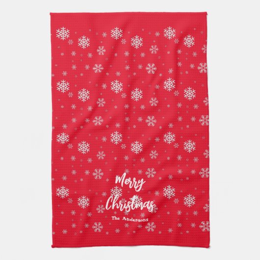 Rode Witte Winter Sneeuwvlokken Moderne Vrolijke K Theedoek (Verticaal)