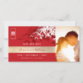 Rode Witte Zen Bamboe Bladeren Foto Chinese Huweli Save The Date (Voorkant)