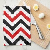 Rode, witte, zwarte Chevron ZigZag Pattern Theedoek (Quarter Fold)