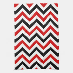 Rode, witte, zwarte Chevron ZigZag Pattern Theedoek
