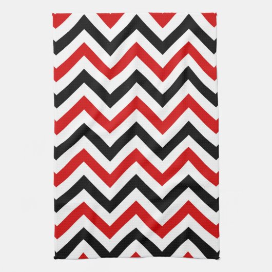 Rode, witte, zwarte Chevron ZigZag Pattern Theedoek (Verticaal)