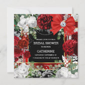 Rode witte zwarte glitterboogdiamant elegante chic kaart (Voorkant)