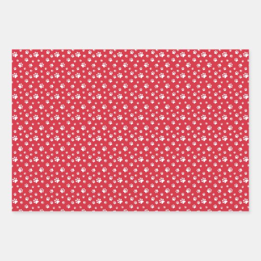 RODE WITTE ZWARTE HOND KAT PET PAW PRINTS INPAKPAPIER VEL (Voorkant)