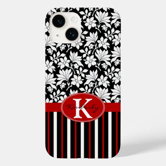 Rode, witte zwarte naam en initiaal Case-Mate iPhone case (Achterkant)