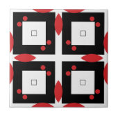 Rode witte zwarte Stippen en vierkantjes Geometris Tegeltje (Voorkant)