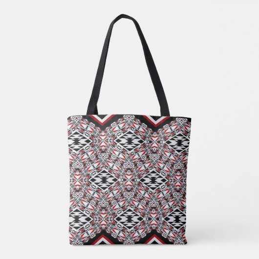Rode, Witte & Zwarte Tribale Tapijt Tas (Achterkant)