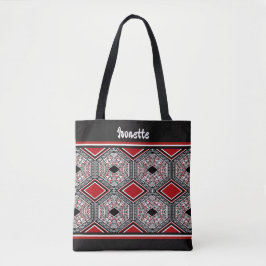Rode, Witte & Zwarte Tribale Tapijt Tote Bag