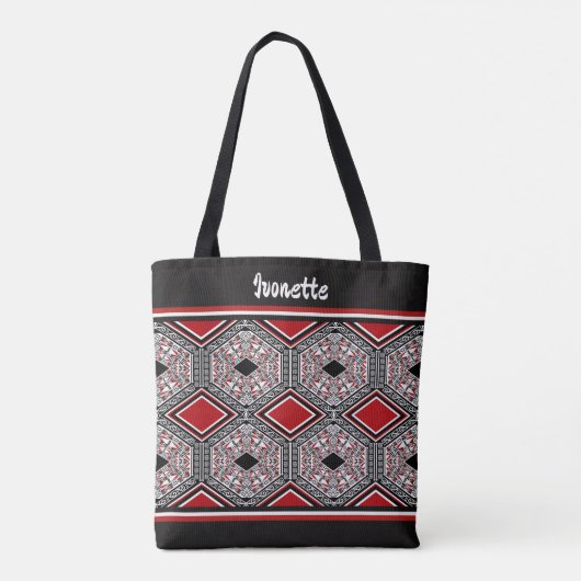 Rode, Witte & Zwarte Tribale Tapijt Tote Bag (Achterkant)