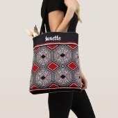 Rode, Witte & Zwarte Tribale Tapijt Tote Bag (Dichtbij)