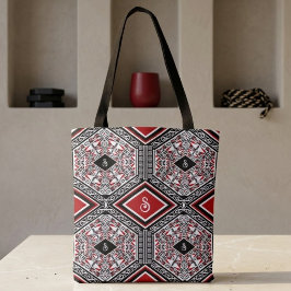 Rode, Witte & Zwarte Tribale Tapijt Tote Bag