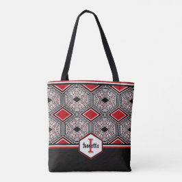 Rode, Witte & Zwarte Tribale Tapijt Tote Bag