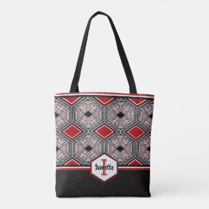Rode, Witte & Zwarte Tribale Tapijt Tote Bag