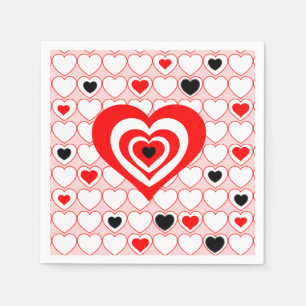Rode, witte, zwarte Valentijn Hearts Paper Bord Servet