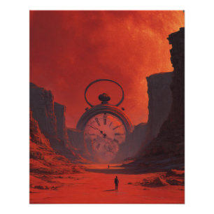 Rode woestijn klok portaal surreële fantasie kunst perfect poster