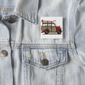 Rode wol met wieltjes vierkante button 5,1 cm (In situ)