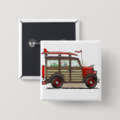 Rode wol met wieltjes vierkante button 5,1 cm (Voorkant /achterkant)