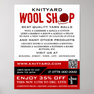 Rode wol Winkel, Knitting Store, Garnenwinkel Poster