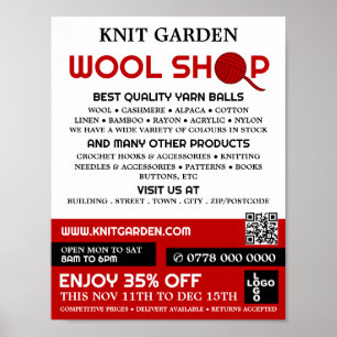 Rode wol Winkel, Knitting Store, Garnenwinkel Poster