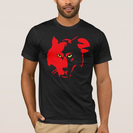 Rode wolf op zwart T-shirt (Voorkant)
