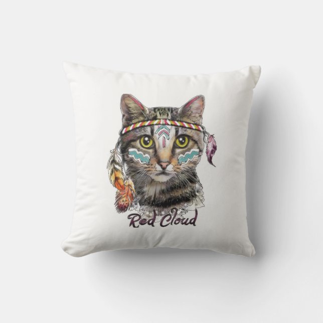 Rode wolk schattige kat kussen (Voorkant)