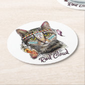 Rode wolk schattige kat ronde kartonnen onderzetter (Gebogen)