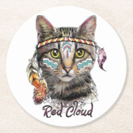 Rode wolk schattige kat ronde kartonnen onderzetter