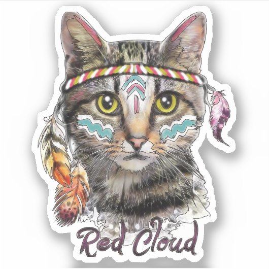 Rode wolk schattige kat sticker (Voorkant)