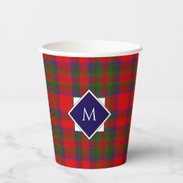 Rode wollen plissé tartan met centraal monogram ba papieren bekers
