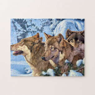 Rode wolven schilderen legpuzzel