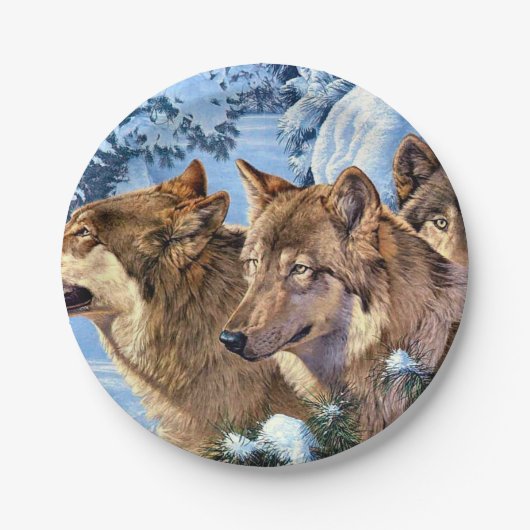 Rode wolven schilderen papieren bordje (Voorkant)