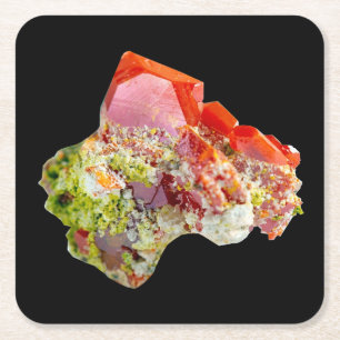 Rode Wulfeniet Kristal Specimen Mineraal Display K Kartonnen Onderzetters