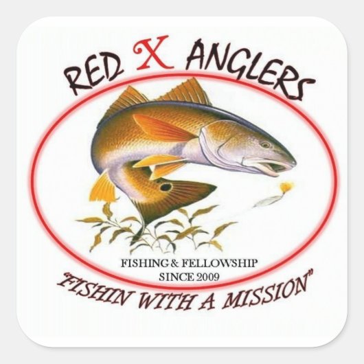 Rode X Anglers roodbaars vierkante sticker (Voorkant)