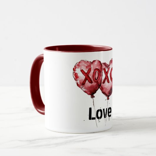 Rode XOXO hartballonnen Mok (Voorkant links)